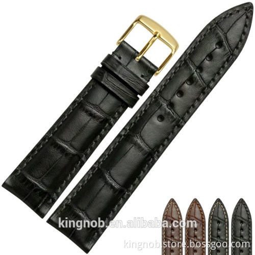 18 to 22mm Stainless Steel Gold Pin Buckle Calf Leather Watch Band Strap